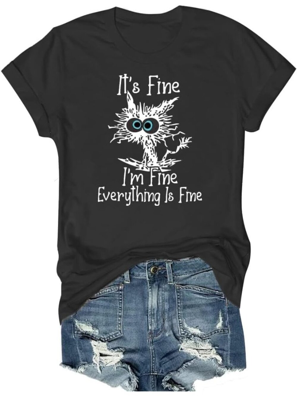 Women's Black Short Sleeve Sayings Loose Fit Casual Tops Imported T Shirts